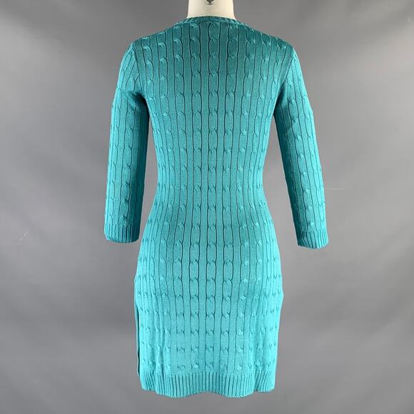 RALPH LAUREN Size S Blue Turquoise Silk Cable Long Sleeve Dress - Picture 3 of 5